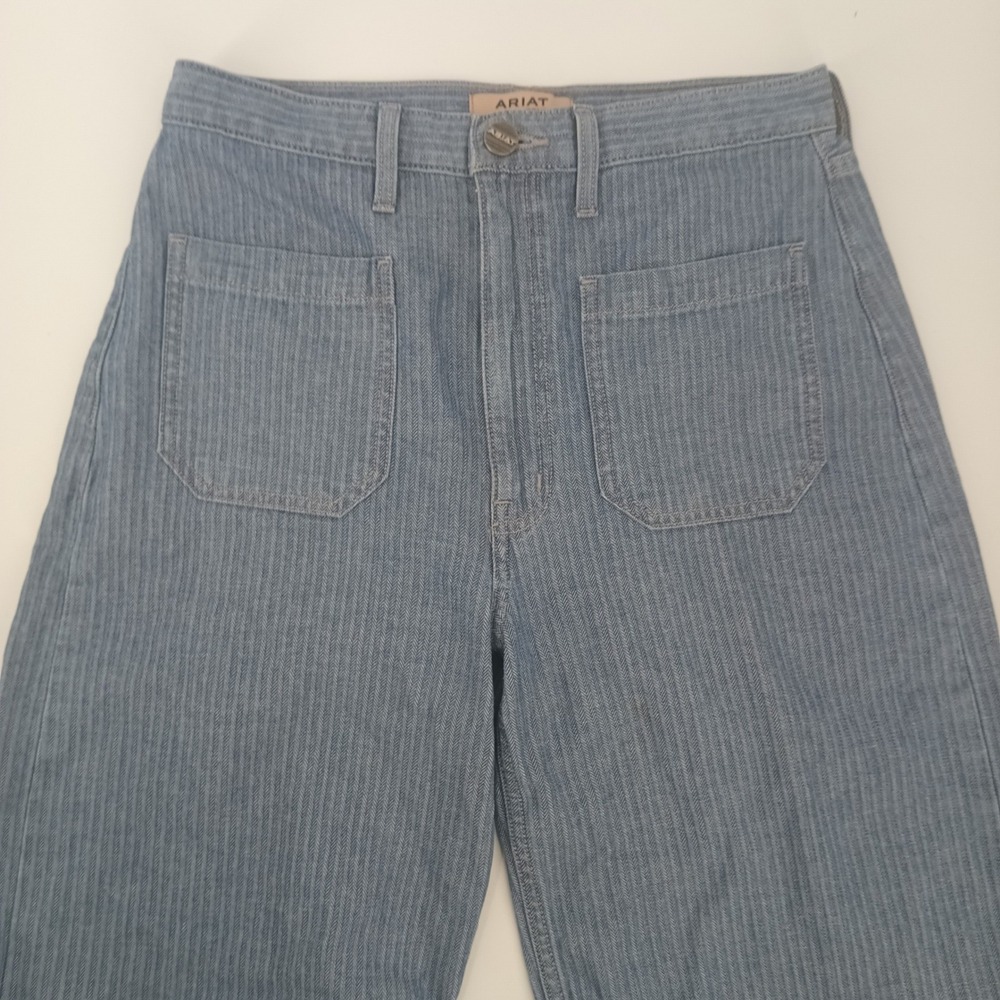 Ariat REAL Denim High Rise Wide Leg Herringbone Stripe Jeans Blue 30R